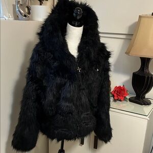 Gorgeous SMFK Black Long Faux Fur Hooded Jacket Size L